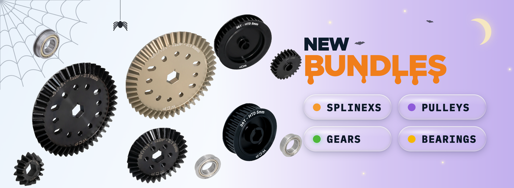 New bundles - SplineXS, pulleys, gears and bearings, with a spider web, bats and a crescent moon