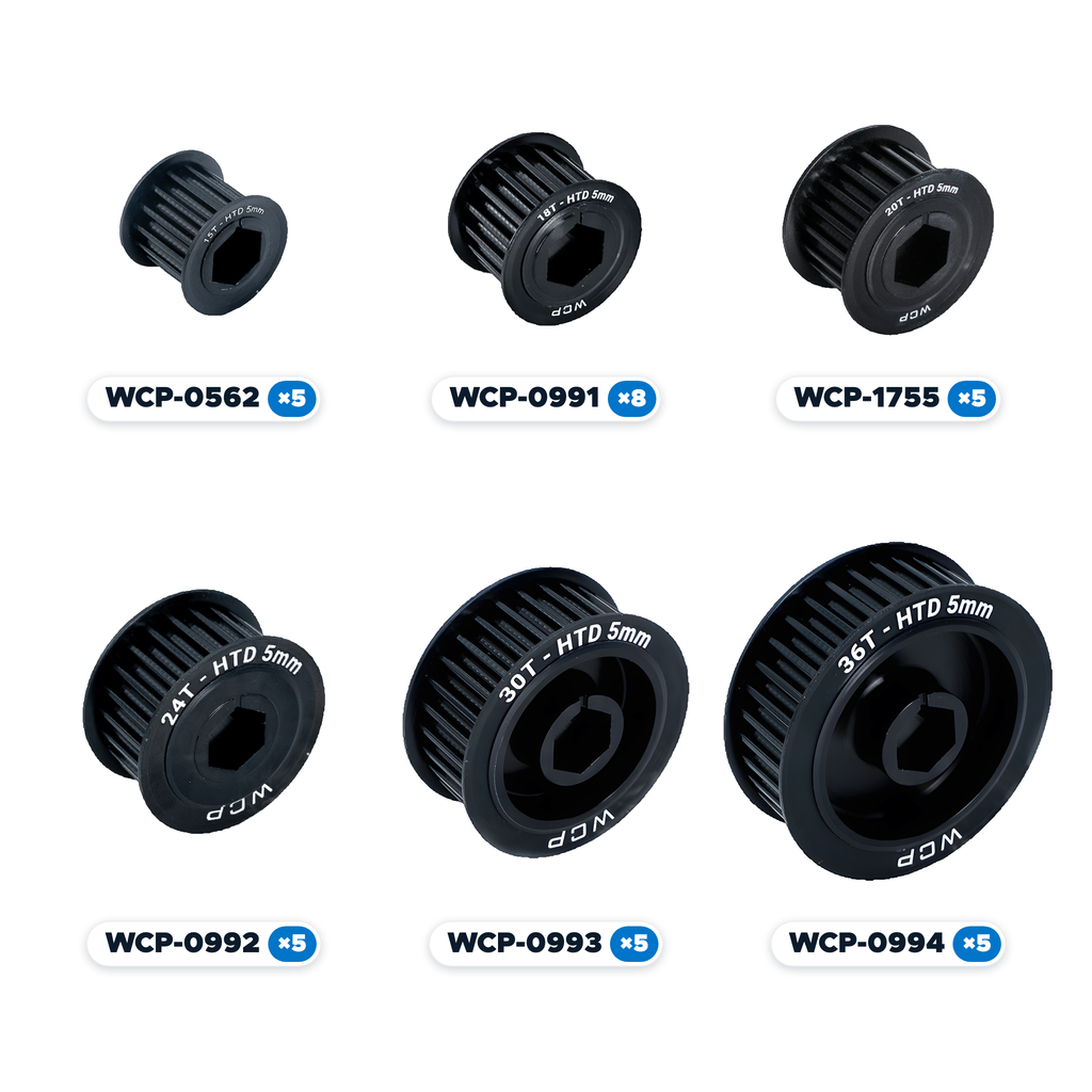 BND-0056 - 1/2" Hex Aluminum HTD Pulley Bundle (15mm Wide, 15t-36t)
