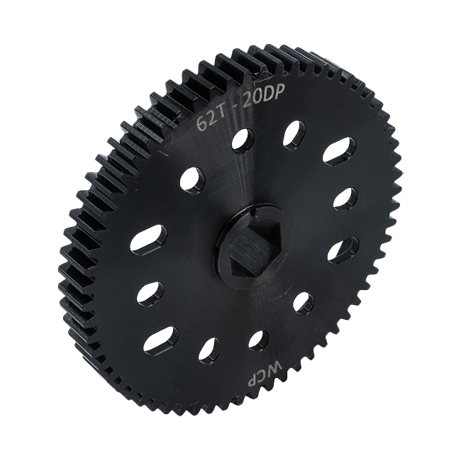 62t Pocketed Steel Spur Gear with MotionX (20 DP, 1/2" Hex Bore)