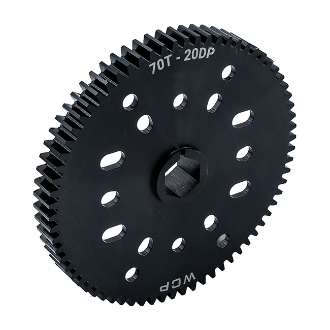 70t Pocketed Steel Spur Gear with MotionX (20 DP, 1/2" Hex Bore)