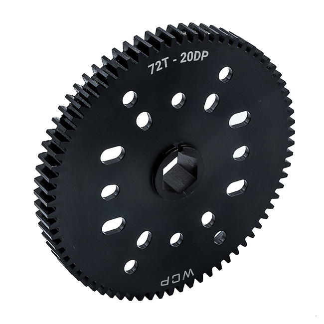 72t Pocketed Steel Spur Gear with MotionX (20 DP, 1/2" Hex Bore)