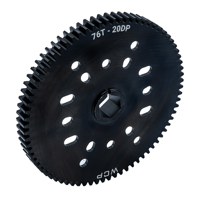 76t Pocketed Steel Spur Gear with MotionX (20 DP, 1/2" Hex Bore)